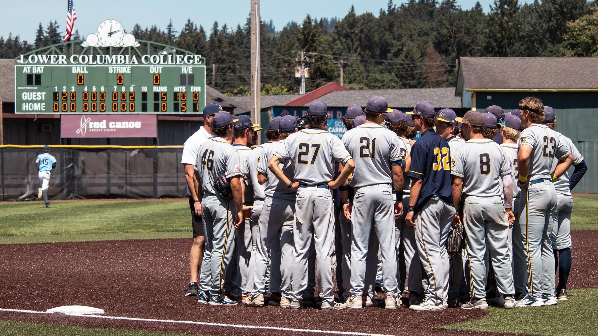 Linn-Benton meets after a 5-0 victory against Pierce College.